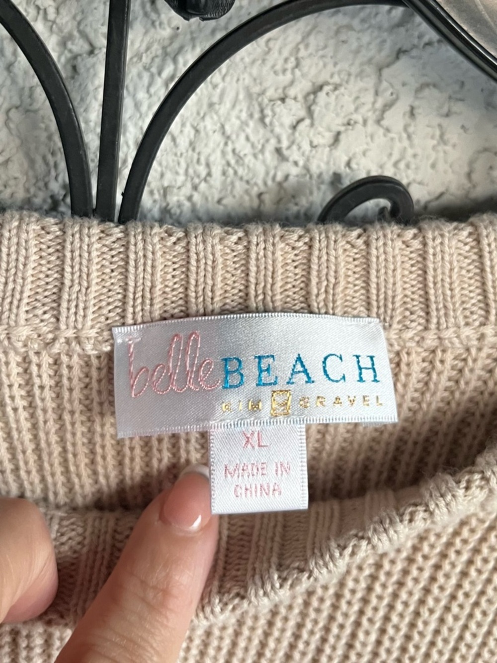 Belle by Kim Gravel Beige Crewneck Sweater with Palm Embroidery - Picture 5 of 7